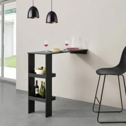 Meilleure vente ⌛ Table De Bar Sölvesborg 2 Compartiments Murale Noir [en.casa] ⭐