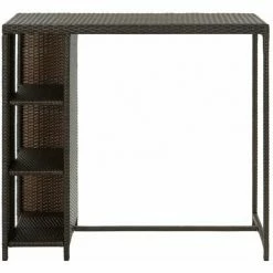 Budget 🥰 ASUPERMALL Table De Bar Avec Rangement Marron 120x60x110 Cm Resine Tressee 🔥 -Table haute Boutique 29986921 3