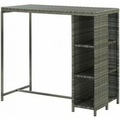 Grosses soldes 👍 ASUPERMALL Table De Bar Avec Rangement Gris 120x60x110 Cm Resine Tressee 🤩 -Table haute Boutique 29986931 5