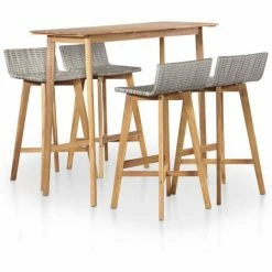 Meilleure vente 😍 YOUTHUP Mobilier à D?ner D'extérieur 5 Pcs Bois D'acacia Solide - Brun 🧨
