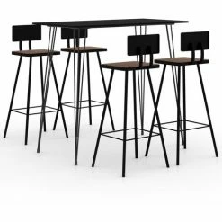 De gros ⌛ TRUE DEAL Ensemble De Bar 5 Pcs, 1 Table Et 4 Tabourets De Bar Noir 💯