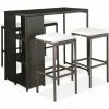 Bon marché 🔥 TRUE DEAL Meuble De Bar De Jardin 5 Pcs Et Coussins Résine Tressée Marron ⭐ -Table haute Boutique 30123689 1