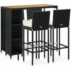 Tout neuf 🤩 TRUE DEAL Meuble De Bar De Jardin 5 Pcs Et Coussins Résine Tressée Noir 😉