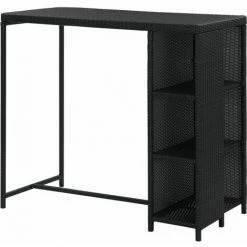 Meilleure affaire 😍 TRUE DEAL Table De Bar Avec Rangement Noir 120x60x110 Cm Résine Tressée 🔔 -Table haute Boutique 30363458 4