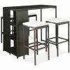 Promo 🛒 ASUPERMALL Meuble De Bar De Jardin 5 Pcs Et Coussins Resine Tressee Marron ✔️ -Table haute Boutique 30381035 1