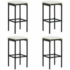 Offres ⭐ ASUPERMALL Meuble De Bar De Jardin 5 Pcs Et Coussins Resine Tressee Noir ⭐ -Table haute Boutique 30381038 4