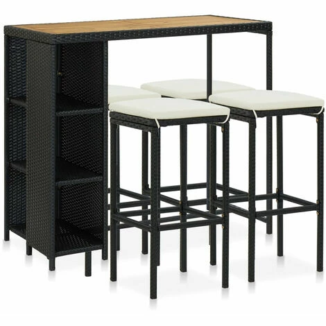 Coupon 🎉 ASUPERMALL Meuble De Bar De Jardin 5 Pcs Et Coussins Resine Tressee Noir ⭐ 3 Coupon 🎉 ASUPERMALL Meuble De Bar De Jardin 5 Pcs Et Coussins Resine Tressee Noir ⭐