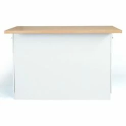 Meilleure vente ⭐ IDMARKET Ilot Central IVO 120 Cm Blanc Avec Plan De Travail Façon Hêtre - Blanc 😍 -Table haute Boutique 30914887 5