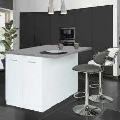 Sortie 😉 IDMARKET Ilot Central IVO 120 Cm Blanc Avec Plan De Travail Effet Béton - Blanc 💯