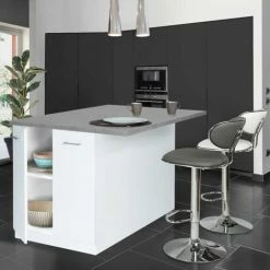 Sortie 😉 IDMARKET Ilot Central IVO 120 Cm Blanc Avec Plan De Travail Effet Béton - Blanc 💯 -Table haute Boutique 30914893 4