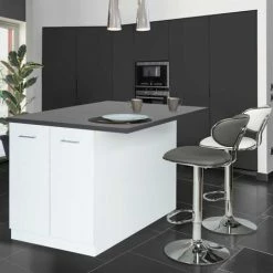Tout neuf 🌟 IDMARKET Ilot Central IVO 120 Cm Blanc Avec Plan De Travail Gris Anthracite - Gris 💯