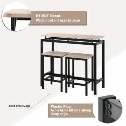 Vente flash ❤️ RANIPOBO Ensemble De Table De Bar, Table Et Chaises De Bar En Bois De Fer, Table Et Chaises De Cuisine, Table Haute Et Tabouret De Bar, Restaurant, Table Haute En Bois Fonce, Chene ✨ -Table haute Boutique 31570000 3