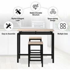 Vente flash ❤️ RANIPOBO Ensemble De Table De Bar, Table Et Chaises De Bar En Bois De Fer, Table Et Chaises De Cuisine, Table Haute Et Tabouret De Bar, Restaurant, Table Haute En Bois Fonce, Chene ✨ -Table haute Boutique 31570000 4