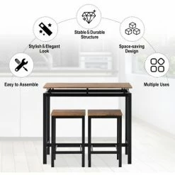 Meilleure affaire 👏 RANIPOBO Ensemble De Table De Bar, Table Et Chaises De Bar En Bois De Fer, Table Et Chaises De Cuisine, Table Haute Et Tabouret De Bar, Restaurant, Table Haute En Bois Fonce, Marron 🌟 -Table haute Boutique 31570005 4