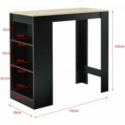 Budget ❤️ HELLOSHOP26 Table De Bar Avec Rangement Bistro Haut Avec 3 étagères 110 Cm Noir Et Chêne - Beige 😉 -Table haute Boutique 31605418 3