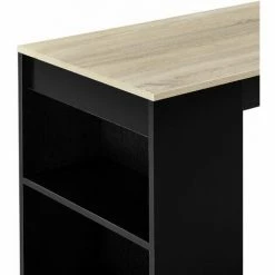 Budget ❤️ HELLOSHOP26 Table De Bar Avec Rangement Bistro Haut Avec 3 étagères 110 Cm Noir Et Chêne - Beige 😉 -Table haute Boutique 31605418 4