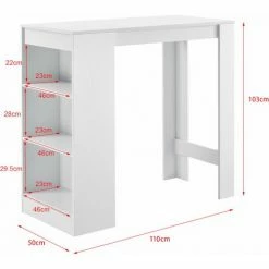 Meilleur prix 👍 HELLOSHOP26 Table De Bar Avec Rangement Bistro Haut 3 étagères 110 Cm Blanc - Blanc 🌟 -Table haute Boutique 31605422 3