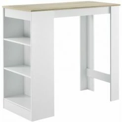 Remise 🥰 HELLOSHOP26 Table De Bar Haute Avec Rangement Table Bistro 110 Cm Blanc Et Chêne - Beige 🔔