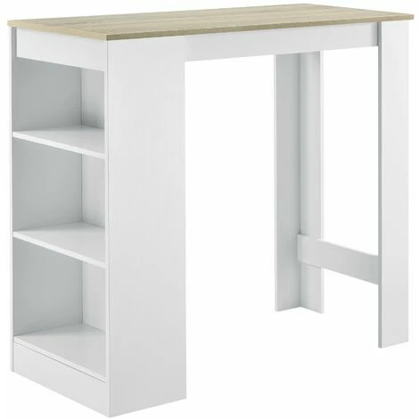 Remise 🥰 HELLOSHOP26 Table De Bar Haute Avec Rangement Table Bistro 110 Cm Blanc Et Chêne - Beige 🔔 3 Remise 🥰 HELLOSHOP26 Table De Bar Haute Avec Rangement Table Bistro 110 Cm Blanc Et Chêne - Beige 🔔