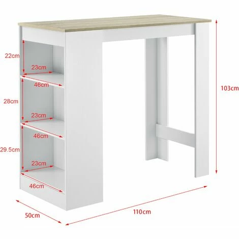 Remise 🥰 HELLOSHOP26 Table De Bar Haute Avec Rangement Table Bistro 110 Cm Blanc Et Chêne - Beige 🔔 5 Remise 🥰 HELLOSHOP26 Table De Bar Haute Avec Rangement Table Bistro 110 Cm Blanc Et Chêne - Beige 🔔 – Image 3