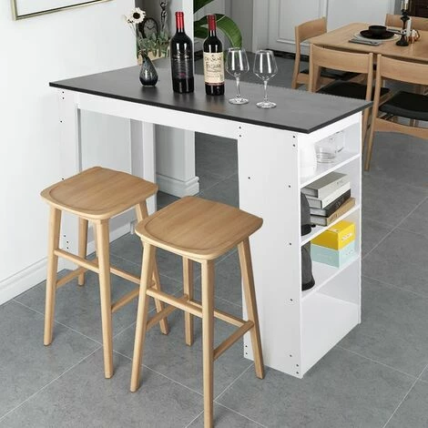 Coupon ⭐ SiFree Table Haute Table De Bar Mange-debout Avec 4 étagères De Rangements – Décor Chêne Et Noir 🤩 5 Coupon ⭐ SiFree Table Haute Table De Bar Mange-debout Avec 4 étagères De Rangements – Décor Chêne Et Noir 🤩 – Image 3