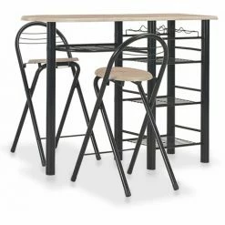 Tout neuf ❤️ ASUPERMALL Ensemble De Bar Avec Etageres 3 Pcs Bois Et Acier ❤️