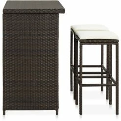 Le moins cher ✔️ ASUPERMALL Ensemble De Bar 3 Pcs Resine Tressee Marron 🥰 -Table haute Boutique 32423572 4