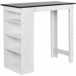 Meilleure vente 😉 SKECTEN Table Haute Table De Bar Mange-debout Avec 4 Etagères De Rangements, Blanc + Noir 👏