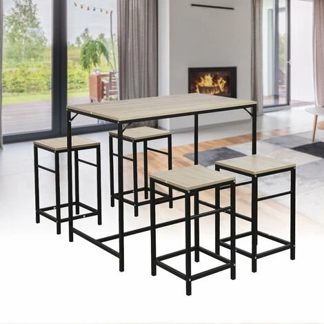 Bon marché 🎉 SKECTEN Table Et Chaises De Bar, Table Haute Avec 4 Tabourets, Pour Cuisine, Salle à Manger, Salon 🎁 3 Bon marché 🎉 SKECTEN Table Et Chaises De Bar, Table Haute Avec 4 Tabourets, Pour Cuisine, Salle à Manger, Salon 🎁