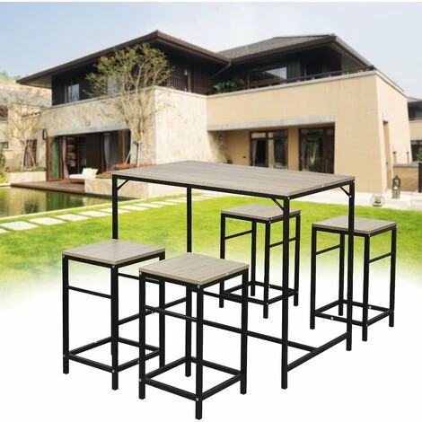 Bon marché 😀 SKECTEN Set De 1 Table + 4 Tabourets Ensemble Table De Bar Bistrot Mange-Debout Haute Cuisine 🔥 3 Bon marché 😀 SKECTEN Set De 1 Table + 4 Tabourets Ensemble Table De Bar Bistrot Mange-Debout Haute Cuisine 🔥