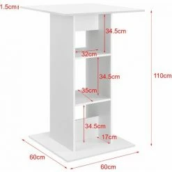 Sortie 🤩 HELLOSHOP26 Table De Bar Bistrot Avec 3 étagères De Rangement 110 Cm Blanc - Blanc 😉 -Table haute Boutique 33345094 2