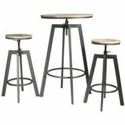Grosses soldes 🛒 Paris Prix - Table De Bar & 2 Tabourets "réglables" 93cm Gris 👏