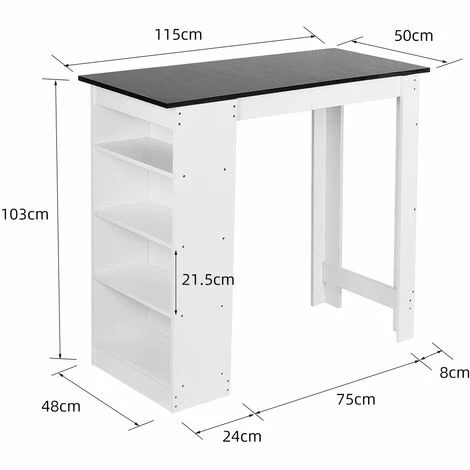 Budget 🧨 OOBEST Table Haute Table De Bar Mange-debout Avec 4 Etagères De Rangements, Blanc + Noir ❤️ 4 Budget 🧨 OOBEST Table Haute Table De Bar Mange-debout Avec 4 Etagères De Rangements, Blanc + Noir ❤️ – Image 2