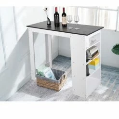 Budget 🧨 OOBEST Table Haute Table De Bar Mange-debout Avec 4 Etagères De Rangements, Blanc + Noir ❤️ 11 Budget 🧨 OOBEST Table Haute Table De Bar Mange-debout Avec 4 Etagères De Rangements, Blanc + Noir ❤️ -Table haute Boutique 35101413 5