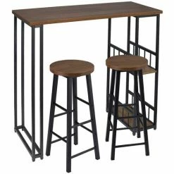 Promo ⌛ HELLOSHOP26 1 X Table De Bar + 2 X Tabourets De Bar Avec 2 étagères En Structure Métallique Et MDF Hêtre Foncé - Beige 🔥