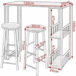 Promo ⌛ HELLOSHOP26 1 X Table De Bar + 2 X Tabourets De Bar Avec 2 étagères En Structure Métallique Et MDF Hêtre Foncé - Beige 🔥 9 Promo ⌛ HELLOSHOP26 1 X Table De Bar + 2 X Tabourets De Bar Avec 2 étagères En Structure Métallique Et MDF Hêtre Foncé - Beige 🔥 -Table haute Boutique 35570396 4