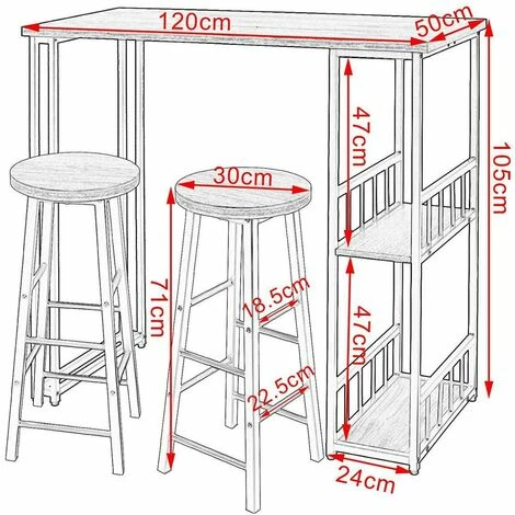 Promo ⌛ HELLOSHOP26 1 X Table De Bar + 2 X Tabourets De Bar Avec 2 étagères En Structure Métallique Et MDF Hêtre Foncé - Beige 🔥 6 Promo ⌛ HELLOSHOP26 1 X Table De Bar + 2 X Tabourets De Bar Avec 2 étagères En Structure Métallique Et MDF Hêtre Foncé - Beige 🔥 – Image 4
