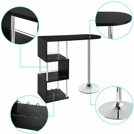 Meilleure affaire 🥰 HELLOSHOP26 Table De Bar Moderne Avec Trois Espaces D'étagères MDF Et Métal Noir - Métal 😍 4 Meilleure affaire 🥰 HELLOSHOP26 Table De Bar Moderne Avec Trois Espaces D'étagères MDF Et Métal Noir - Métal 😍 – Image 2