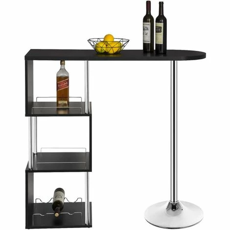 Meilleure affaire 🥰 HELLOSHOP26 Table De Bar Moderne Avec Trois Espaces D'étagères MDF Et Métal Noir - Métal 😍 5 Meilleure affaire 🥰 HELLOSHOP26 Table De Bar Moderne Avec Trois Espaces D'étagères MDF Et Métal Noir - Métal 😍 – Image 3
