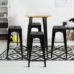 Meilleure vente 🤩 Aqrau Table De Salle à Manger De Style Industriel De Bar En Fer Forgé De Cuisine Table à Manger Haute (bois Naturel) 60 * 60 * 110cm 💯 -Table haute Boutique 35618780 4