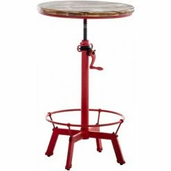 Meilleur prix 😉 DéCOSHOP26 Table Haute En Bois Massif Et Métal Rouge Vieilli Hauteur Réglable Style Industriel - Rougeed 👍