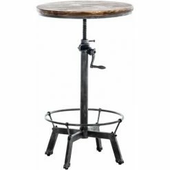 Meilleure affaire ✨ DéCOSHOP26 Table Haute En Bois Massif Et Métal Argenté Hauteur Réglable Style Industriel - Argentéer 🧨