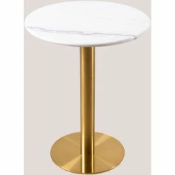 Budget 🥰 Table De Bar Ronde En Marbre Chack Métallisé SKLUM Marbre - Fer Doré - Ø60 Cm Doré Blanc ✨
