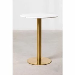 Budget 🥰 Table De Bar Ronde En Marbre Chack Métallisé SKLUM Marbre - Fer Doré - Ø60 Cm Doré Blanc ✨ -Table haute Boutique 36834993 3