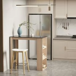 Les meilleures critiques de 🥰 HOMCOM Table De Bar Table Haute De Cuisine Mange-debout Comptoir - Dim. 112L X 57l X 106H Cm - 3 étagères - Panneaux De Particules - Aspect Chêne Clair Noir - Marron 👍 -Table haute Boutique 36843120 2