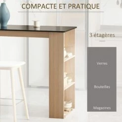 Les meilleures critiques de 🥰 HOMCOM Table De Bar Table Haute De Cuisine Mange-debout Comptoir - Dim. 112L X 57l X 106H Cm - 3 étagères - Panneaux De Particules - Aspect Chêne Clair Noir - Marron 👍 -Table haute Boutique 36843120 4