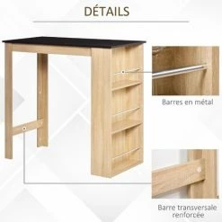 Les meilleures critiques de 🥰 HOMCOM Table De Bar Table Haute De Cuisine Mange-debout Comptoir - Dim. 112L X 57l X 106H Cm - 3 étagères - Panneaux De Particules - Aspect Chêne Clair Noir - Marron 👍 -Table haute Boutique 36843120 5