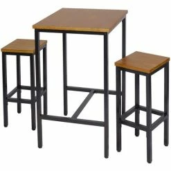 Offres ⌛ HELLOSHOP26 Ensemble Table De Bar Table De Bistrot En 3 Parties Avec 2 Chaises Chêne - Beige 🧨