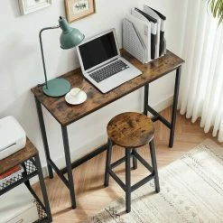 Sortie ❤️ VASAGLE Ensemble De Table Et Tabourets Hauts, Table De Cuisine Avec 2 Chaises De Bar, Pour Salle à Manger, Cadre En Acier, Style Industriel, Marron Rustique Et Noir Par SONGMICS LBT219B01 - Marron Rustique Et Noir 🎉 -Table haute Boutique 36889406 3