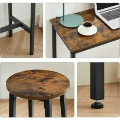 Sortie ❤️ VASAGLE Ensemble De Table Et Tabourets Hauts, Table De Cuisine Avec 2 Chaises De Bar, Pour Salle à Manger, Cadre En Acier, Style Industriel, Marron Rustique Et Noir Par SONGMICS LBT219B01 - Marron Rustique Et Noir 🎉 -Table haute Boutique 36889406 4
